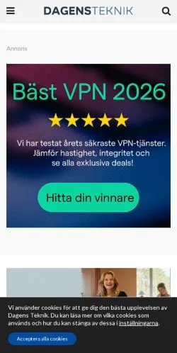 Anteprima del sito Dagens Teknik, media di Svezia per articoli sponsorizzati