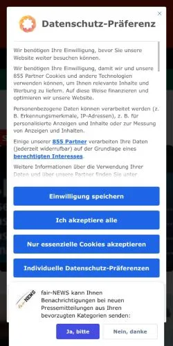 Anteprima del sito Fair-NEWS, media di Germania per articoli sponsorizzati