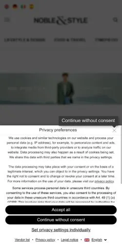 スポンサード記事向けのアメリカ合衆国メディア、NOBLE&STYLEのサイトプレビュー