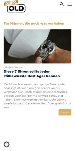 Sponsorlu makaleler için Almanya medyası Not Too Old sitesinin önizlemesi