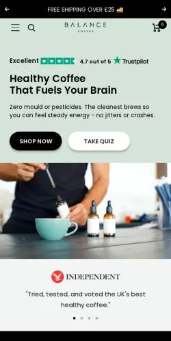 スポンサード記事向けのイギリスメディア、Balance Coffeeのサイトプレビュー
