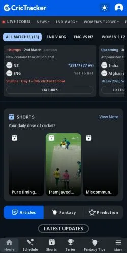 스폰서 기사용 미국 매체 CricTracker 사이트 미리보기