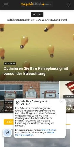 Vista previa del sitio Magazin USA, medio de Alemania para artículos patrocinados