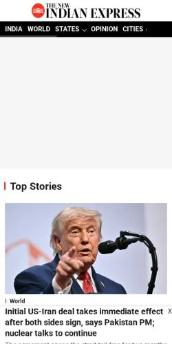 Preview of the New Indian Express website, a media outlet in United States for sponsored articles