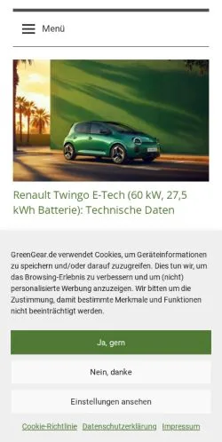Preview of the GreenGear website, a media outlet in Germany for sponsored articles