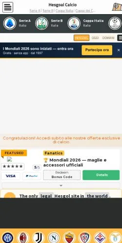 Podgląd witryny Hesgoal Calcio, medium z kraju Włochy do artykułów sponsorowanych