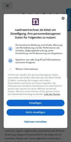 Anteprima del sito Nährwertrechner Nährwerttabelle, media di Germania per articoli sponsorizzati