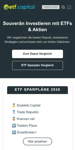 Vista previa del sitio ETF Capital, medio de Alemania para artículos patrocinados
