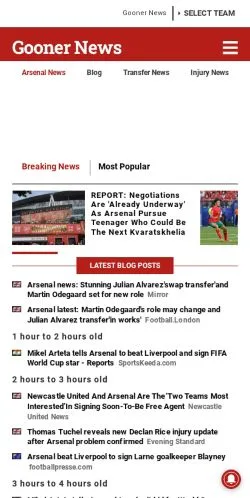 Anteprima del sito GoonerNews, media di Regno Unito per articoli sponsorizzati