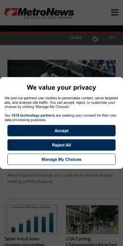 Anteprima del sito WV MetroNews, media di Stati Uniti per articoli sponsorizzati