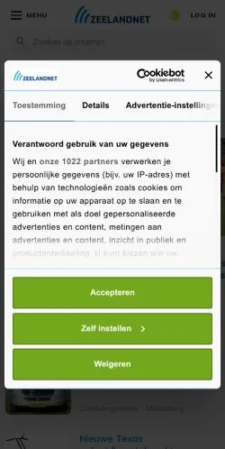 Anteprima del sito ZeelandNet, media di Paesi Bassi per articoli sponsorizzati