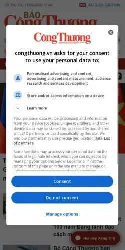 Anteprima del sito Báo Công Thương, media di Vietnam per articoli sponsorizzati