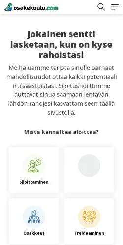 Preview of the Osakekoulu website, a media outlet in Finland for sponsored articles