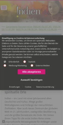 Voorbeeld van de site Indien Reisen, medium uit Duitsland voor gesponsorde artikelen