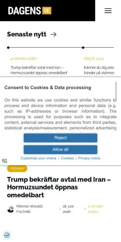 Anteprima del sito Dagens, media di Svezia per articoli sponsorizzati