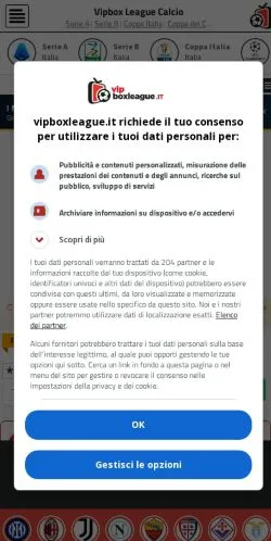 Podgląd witryny Vipbox League Calcio, medium z kraju Włochy do artykułów sponsorowanych