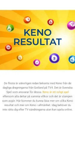 Anteprima del sito Keno Resultat, media di Svezia per articoli sponsorizzati