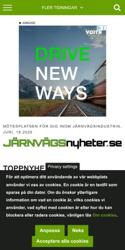 Anteprima del sito Jarnvagsnyheter, media di Svezia per articoli sponsorizzati