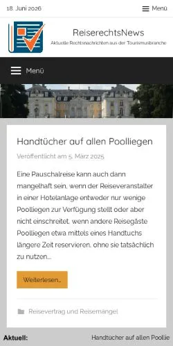 Podgląd witryny ReiserechtsNews, medium z kraju Niemcy do artykułów sponsorowanych