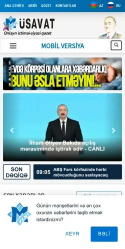 스폰서 기사용 아제르바이잔 매체 Yeni Müsavat 사이트 미리보기