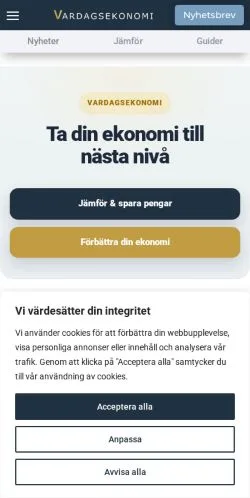 Podgląd witryny Jämför Privatekonomi, medium z kraju Szwecja do artykułów sponsorowanych