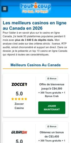 Anteprima del sito Toutacoup, media di Canada per articoli sponsorizzati