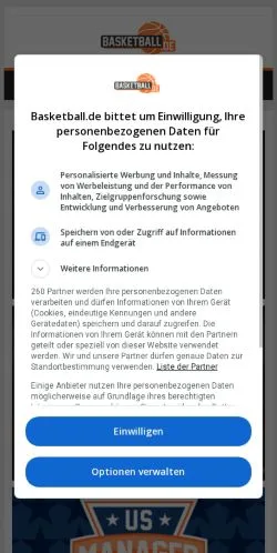 Preview of the Basketball News website, a media outlet in Germany for sponsored articles