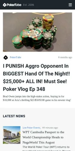 Pré-visualização do site PokerTube, meio de Estados Unidos para artigos patrocinados