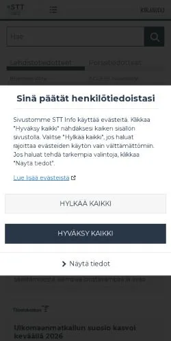Anteprima del sito STT Info, media di Finlandia per articoli sponsorizzati