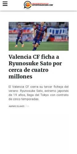 Anteprima del sito Deportevalenciano, media di Spagna per articoli sponsorizzati