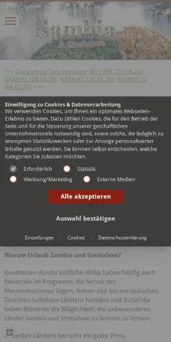 Podgląd witryny Sambia-Reisen, medium z kraju Niemcy do artykułów sponsorowanych