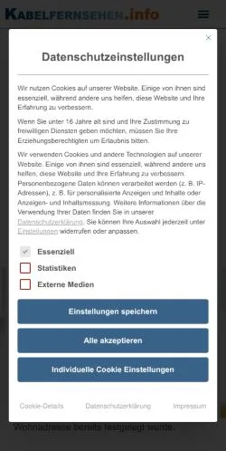 Podgląd witryny Kabelfernsehen, medium z kraju Niemcy do artykułów sponsorowanych
