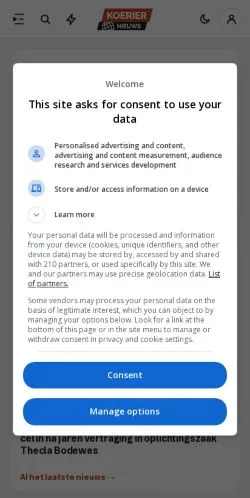 Anteprima del sito Nieuwskoerier, media di Paesi Bassi per articoli sponsorizzati