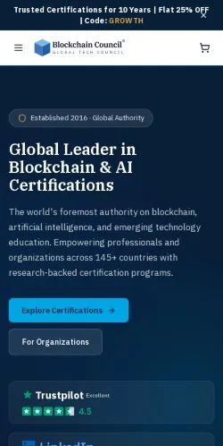 Anteprima del sito Blockchain Council, media di Stati Uniti per articoli sponsorizzati