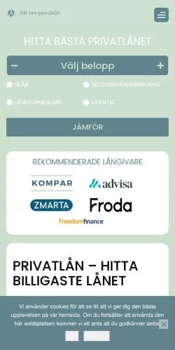 스폰서 기사용 스웨덴 매체 Privatlån Jämför 사이트 미리보기