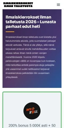 Podgląd witryny Ilmaiskierrokset ilman talletusta, medium z kraju Finlandia do artykułów sponsorowanych