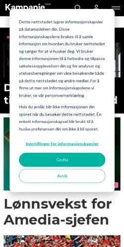 スポンサード記事向けのノルウェーメディア、Kampanjeのサイトプレビュー