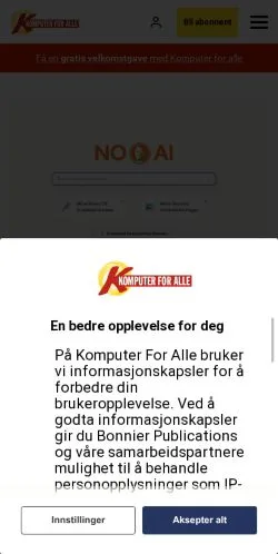 Vista previa del sitio Komputer For Alle, medio de Noruega para artículos patrocinados