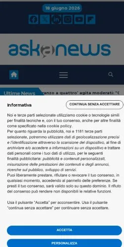 Podgląd witryny Askanews, medium z kraju Włochy do artykułów sponsorowanych