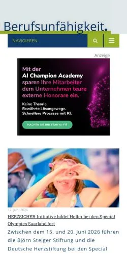 Anteprima del sito Berufsunfähigkeit News, media di Germania per articoli sponsorizzati