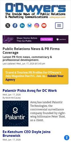 Vorschau der Website O'Dwyer's PR News, Medium aus Vereinigte Staaten für gesponserte Artikel