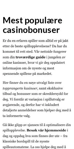 Anteprima del sito kasinoliv.com, media di Norvegia per articoli sponsorizzati
