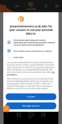 Anteprima del sito Proactive Investors, media di Regno Unito per articoli sponsorizzati