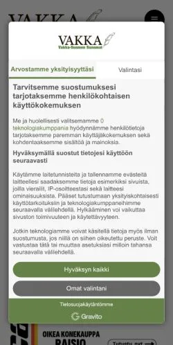 Podgląd witryny Vakka-Suomen Sanomat, medium z kraju Finlandia do artykułów sponsorowanych