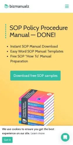 Anteprima del sito Bizmanualz SOP Manuals, media di Stati Uniti per articoli sponsorizzati