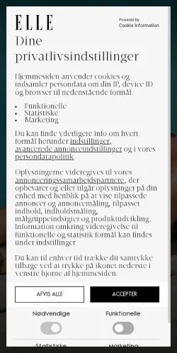 Forhåndsvisning av nettstedet ELLE, medium fra Danmark for sponsede artikler