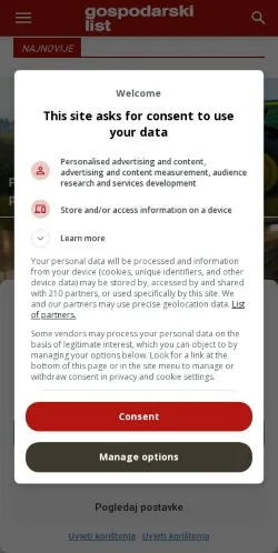 Anteprima del sito Gospodarski List, media di Croazia per articoli sponsorizzati