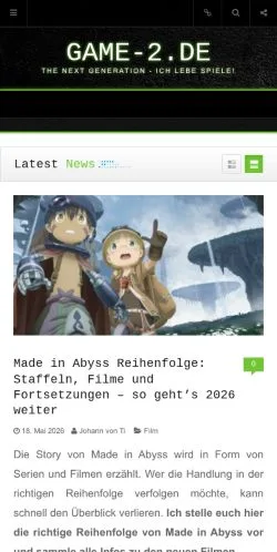 Preview of the Game-2 website, a media outlet in Germany for sponsored articles