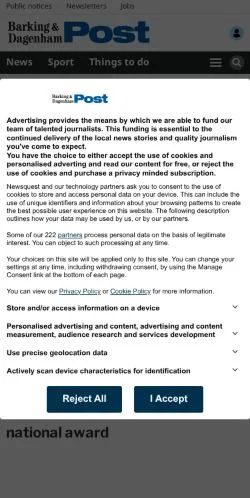 Anteprima del sito Barking And Dagenham Post, media di Regno Unito per articoli sponsorizzati