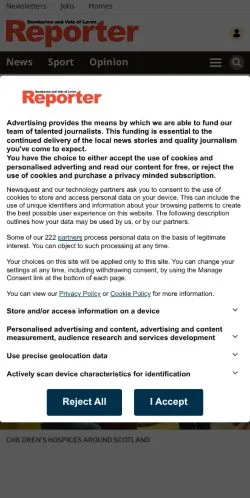Anteprima del sito Dumbarton Reporter, media di Regno Unito per articoli sponsorizzati